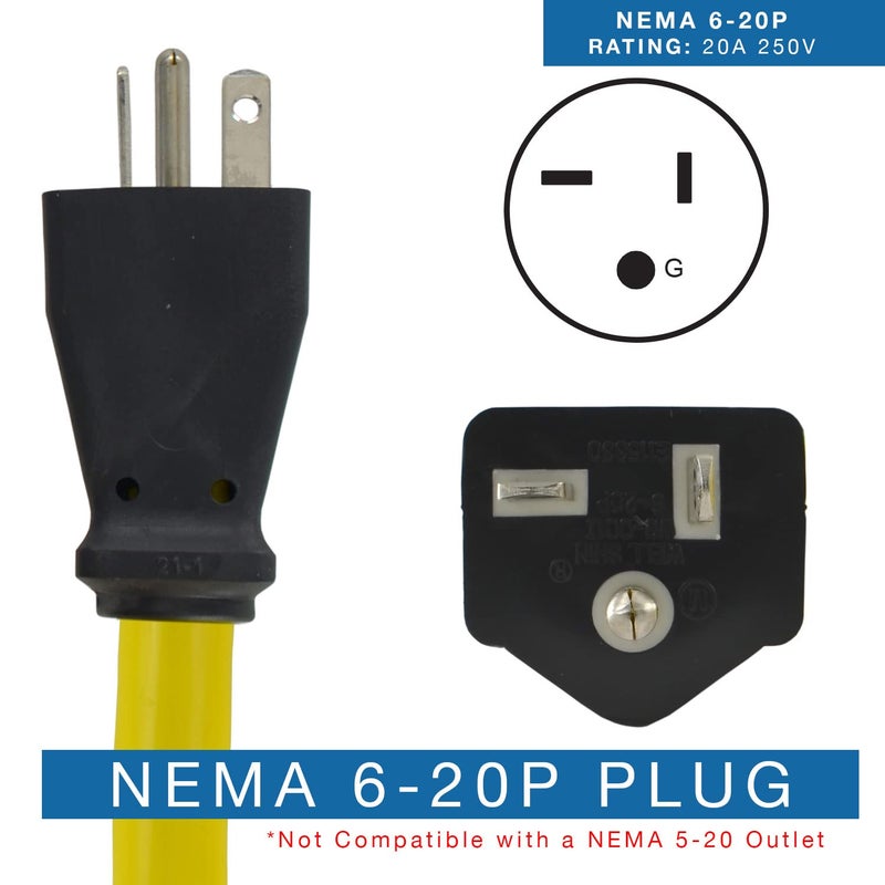 Conntek كونتيك 25F620 كابل تمديد ثقيل للغاية NEMA 6-20، 20 أمبير 250 فولت، 25 قدم - Image 2